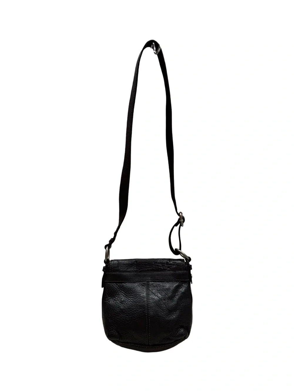 Vintage Fossil Black Leather Crossbody with Silver Turn-Lock Accent